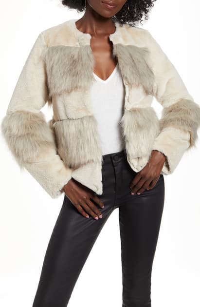 faux fur short jacket beige