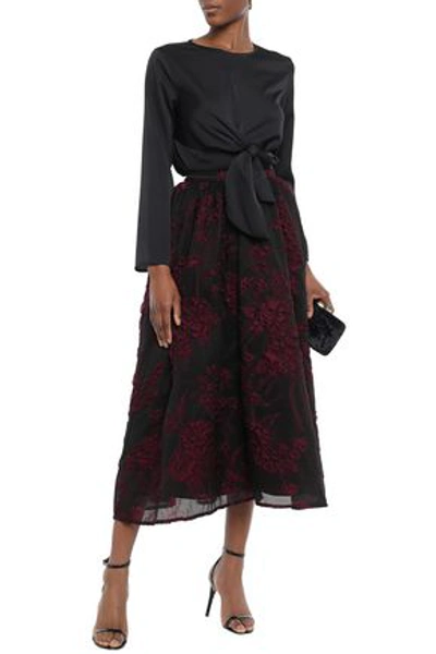 Shop Co Flared Silk-blend Cloqué Midi Skirt In Plum