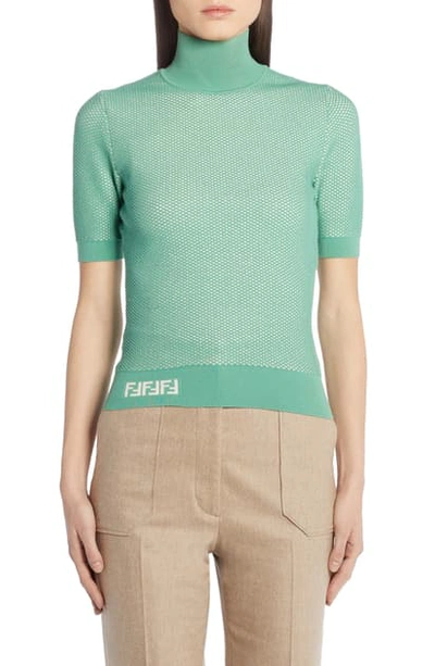 Shop Fendi Short Sleeve Mesh Sweater In Disco
