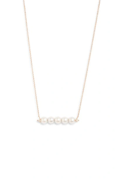 Shop Mizuki Akyoa Pearl & Diamond Bar Necklace In Yellow Gold/ Pearl/ Diamond