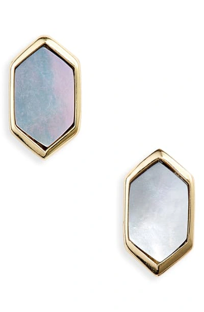 Shop Argento Vivo Mother Of Pearl Hexagon Stud Earrings In Gold/ Grey Mop