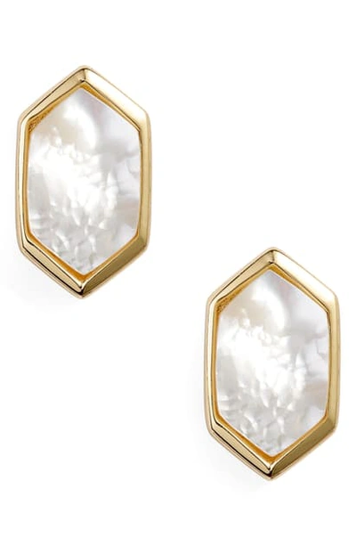 Shop Argento Vivo Mother Of Pearl Hexagon Stud Earrings In Gold/ Mop