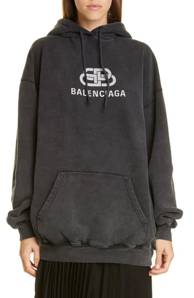 Shop Balenciaga Bb Logo Oversize Hoodie In Anthracite