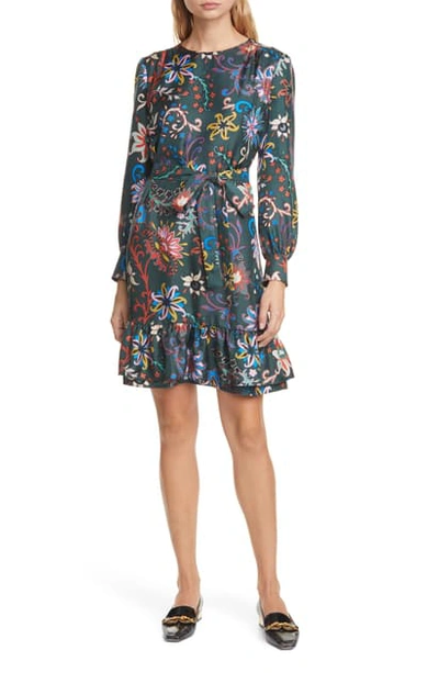Shop Tory Burch Floral Long Sleeve Silk Twill Dress In Black Mountain Floral