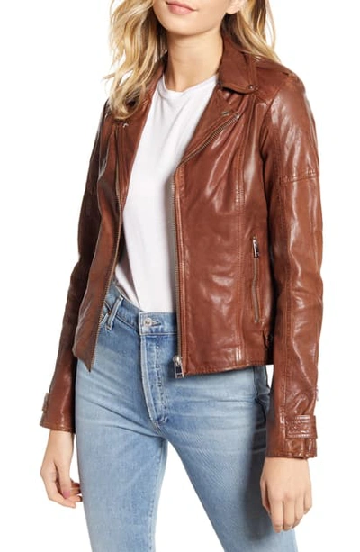 Shop Lamarque Leather Biker Jacket In Luggage