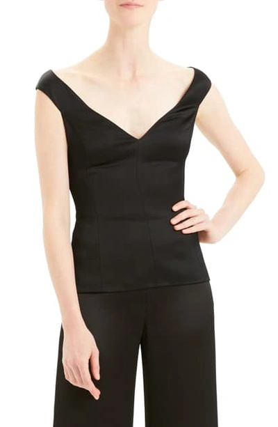 Shop Theory Panel Off The Shoulder Satin Crepe Top In Black