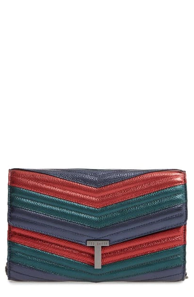 Shop Ted Baker Jasicca Quilted Chevron Leather Clutch In Dark Blue