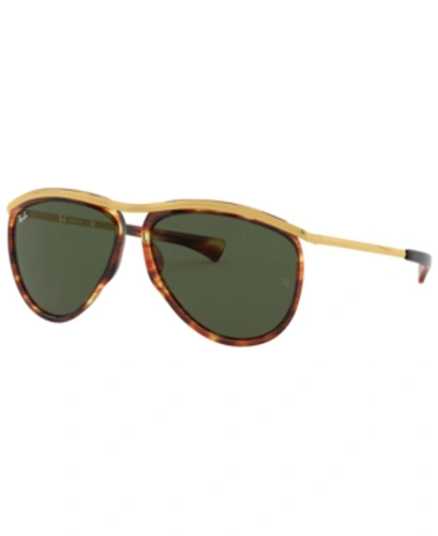 Shop Ray Ban Ray-ban Olympian Aviator Sunglasses, Rb2219 59 In Stripped Havana/green