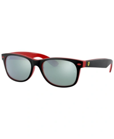 Shop Ray Ban Ray-ban New Wayfarer Sunglasses, Rb2132m 55 In Top Matte Black On Red/light Green Mirror Silver