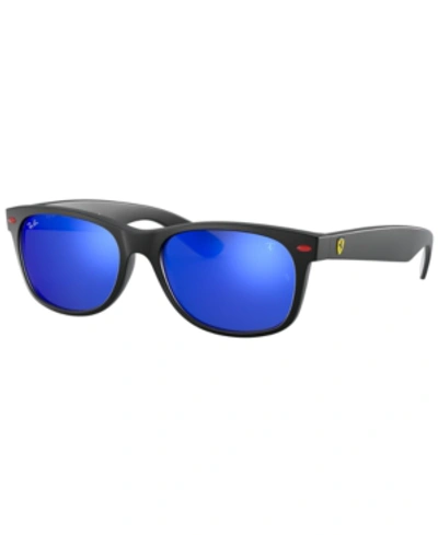 Shop Ray Ban Ray-ban Unisex Sunglasses, Rb2132m Scuderia Ferrari Collection 55 In Matte Black/green Mirror Blue