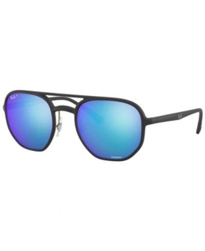 Shop Ray Ban Ray-ban Polarized Sunglasses, Rb4321ch 53 In Matte Black/green Mir Blue Polar