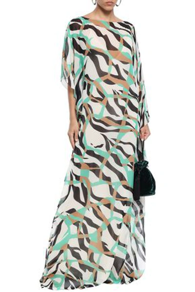 Shop Roberto Cavalli Woman Draped Printed Silk-georgette Kaftan Cream