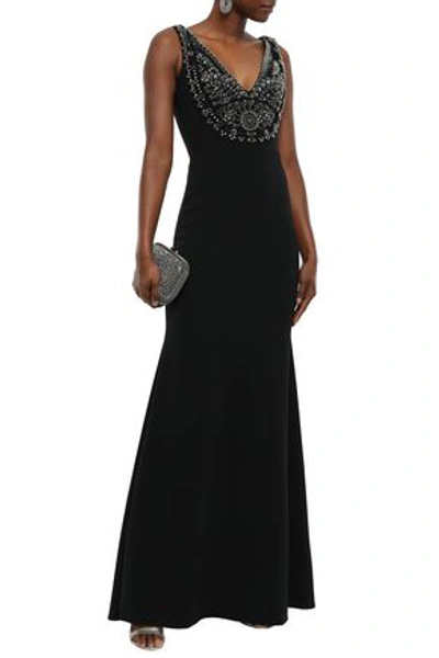 Shop Roberto Cavalli Woman Embellished Crepe Gown Black