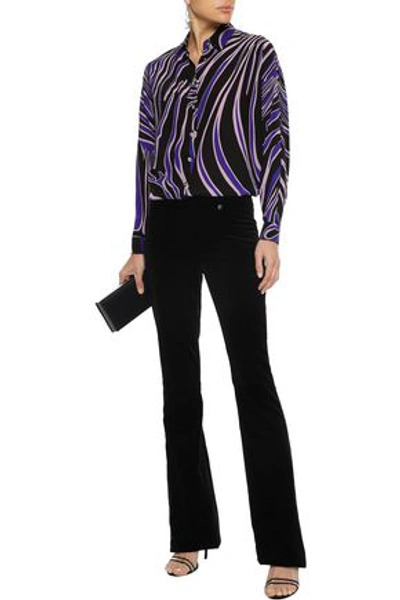 Shop Versace Collection Woman Cotton-velvet Bootcut Pants Black