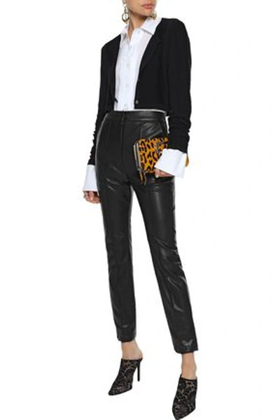 Shop Versace Collection Woman Cropped French Terry-paneled Ribbed-knit Cardigan Black