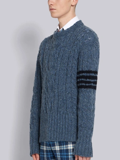 Shop Thom Browne 4-bar Aran Cable Donegal Pullover In Blue