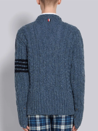 Shop Thom Browne 4-bar Aran Cable Donegal Pullover In Blue