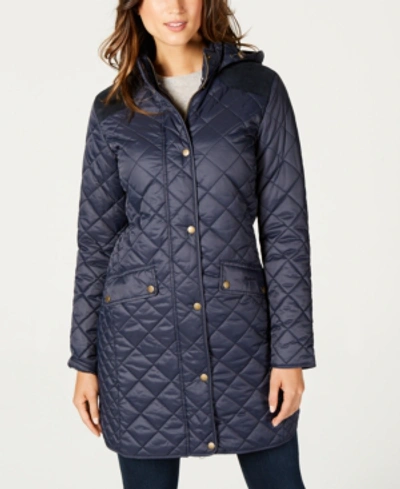 Shop Barbour Burne Hooded Quilted Coat In Navy