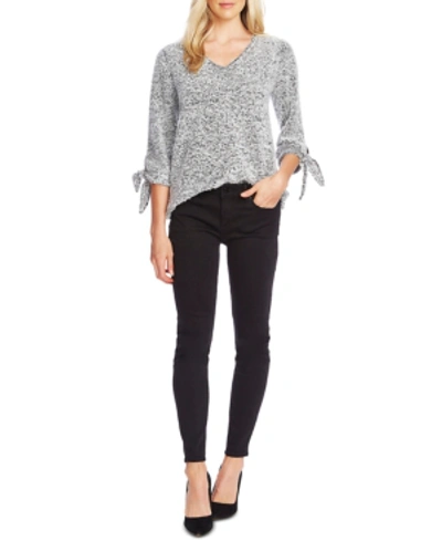 Shop Vince Camuto Textured Tie-sleeve Sweater In Silver Heather