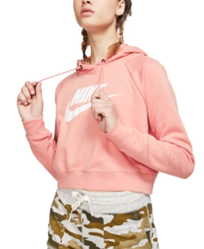 Shop Nike Sportswear Essential Cropped Hoodie In Pink Quartz/white