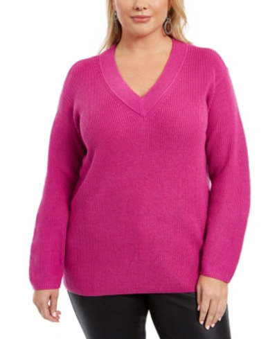 Shop Vince Camuto Plus Size V-neck Sweater In Pink Shock