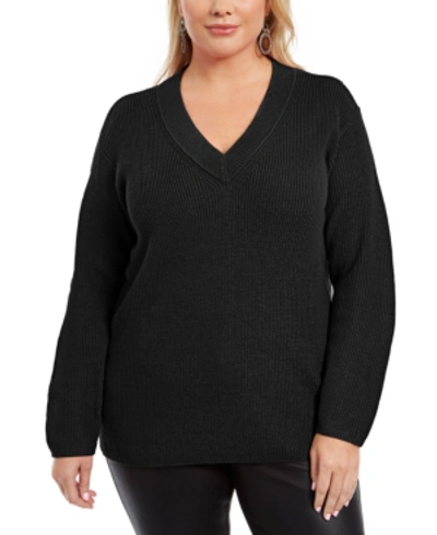 Shop Vince Camuto Plus Size V-neck Sweater In Rich Black