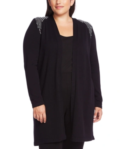 Shop Vince Camuto Plus Size Studded Cardigan In Rich Black