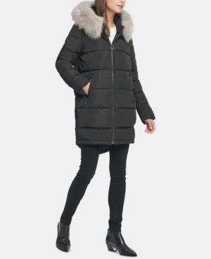 fur trim hooded puffer coat