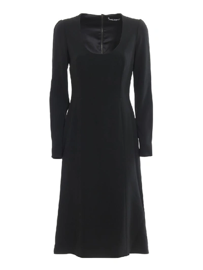 Shop Dolce & Gabbana Wide Neck Crepe Dress In Black