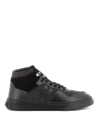 Shop Hogan H365 Hi Top Leather Sneakers In Black