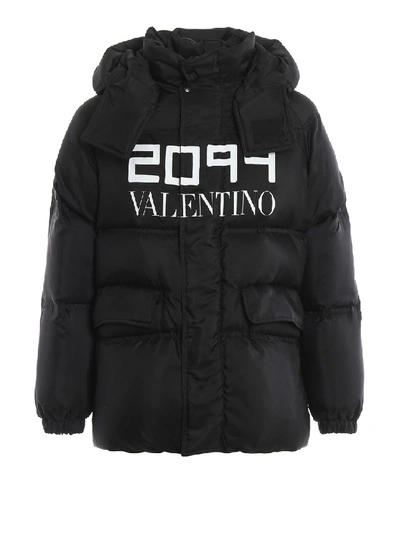 Shop Valentino 2099  Print Silk Padded Coat In Black