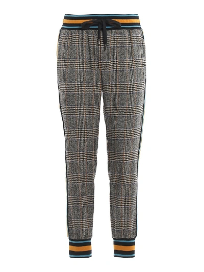 Shop Dolce & Gabbana Prince Of Wales Wool Blend Trousers In Grey