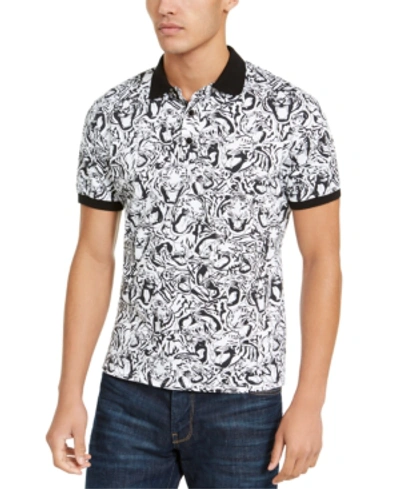 Shop Just Cavalli Men's Tiger Crowd Graphic Pique Polo Shirt In White Base