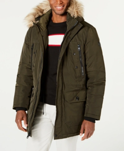 Calvin Klein Men's Big & Tall Long Snorkel Coat With Faux-fur Trimmed Hood  In Moss | ModeSens