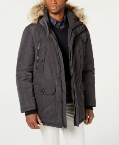 Calvin Klein Men's Big & Tall Long Snorkel Coat With Faux-fur Trimmed Hood  In Alloy Grey | ModeSens
