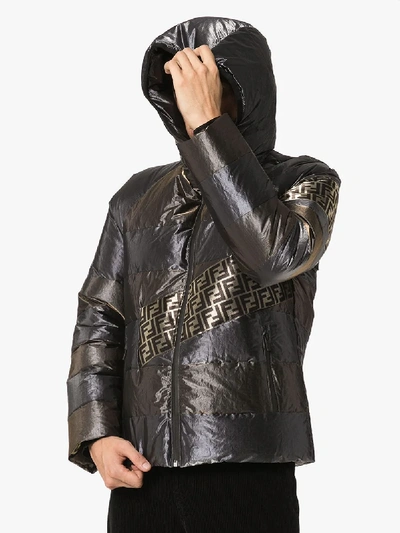 Shop Fendi Reversible Logo Padded Jacket In Metallic