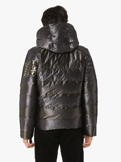 Shop Fendi Reversible Logo Padded Jacket In Metallic