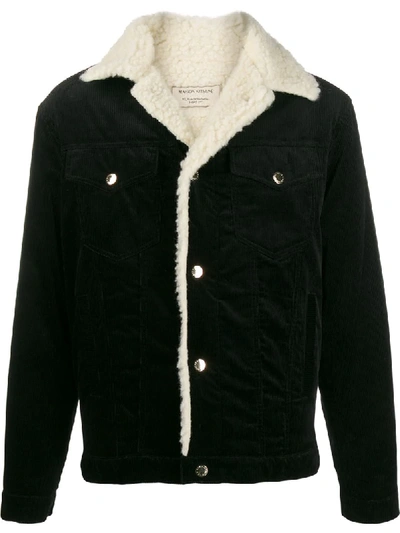Shop Maison Kitsuné Shearling Trim Corduroy Jacket In Black