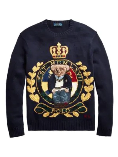 Shop Polo Ralph Lauren Logo Crest Wool-blend Sweater In Navy