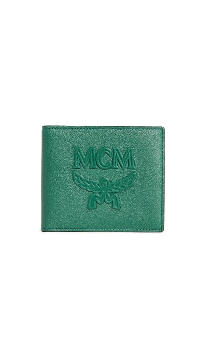 Shop Mcm Mini Coburg Injection Flap Wallet In Eden