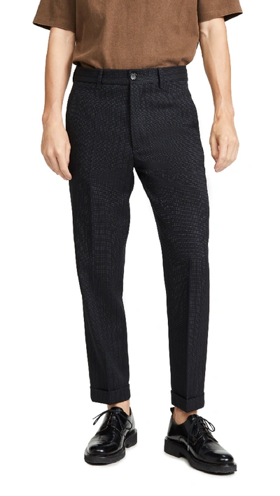 Shop Marni Patterned Pinstripe Wool Trousers In Blue Black