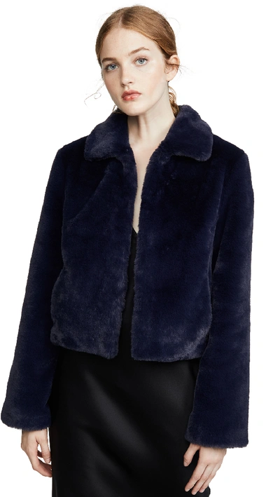 Shop Adrienne Landau Short Faux Fur Jacket In Navy