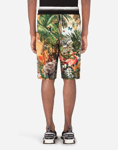 Shop Dolce & Gabbana Jersey Jogging Shorts With Tropical King Print In Multi-colored
