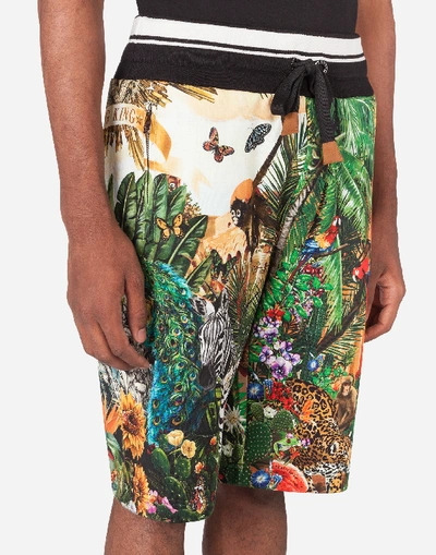 Shop Dolce & Gabbana Jersey Jogging Shorts With Tropical King Print In Multi-colored