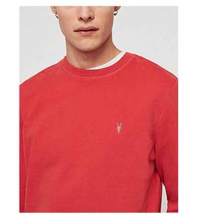 Shop Allsaints Raven Cotton-fleece Sweatshirt In Flash Red