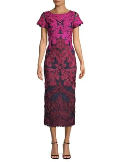 Shop Js Collections Boatneck Embroidered Midi Dress In Rose Raisin