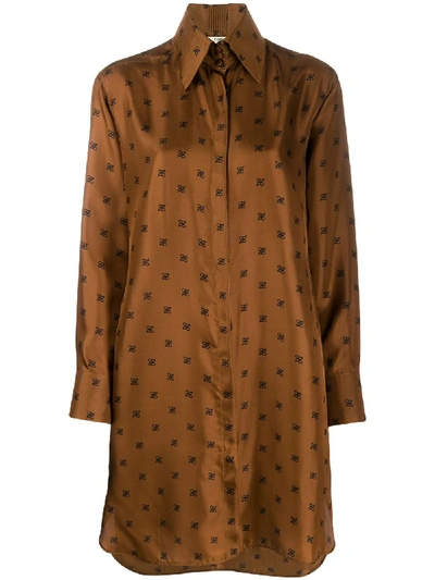 Shop Fendi Ff Print Shirt Dress In Brown