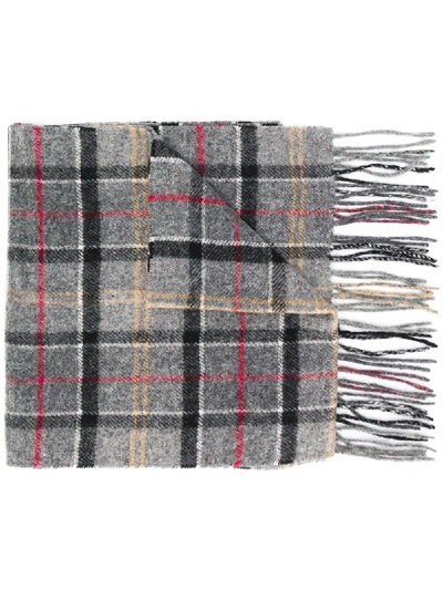 Shop Barbour Wool Scarf With Check Motif In Grey