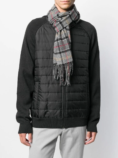 Shop Barbour Wool Scarf With Check Motif In Grey