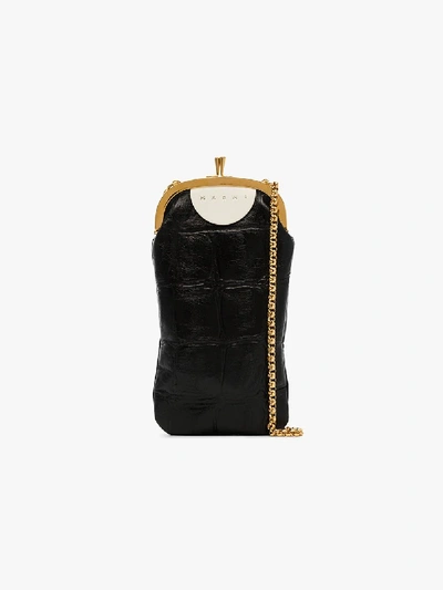 Shop Marni Black Mini Mock Croc Leather Cross Body Bag